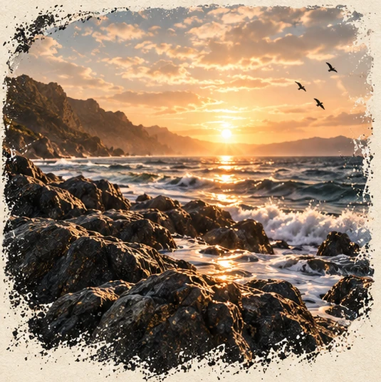 Abendlicht über einer weiten Küstenlandschaft