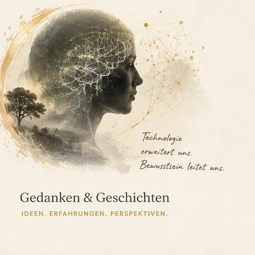 Profil eines Menschen, verwoben mit Landschaft und feinen Netzlinien
